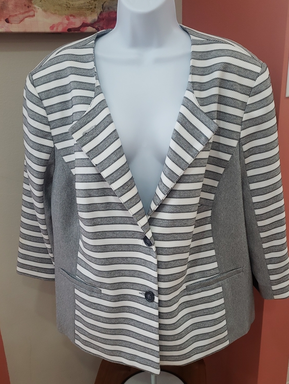 Abella Gray and White Striped Women's Blazer, 20W